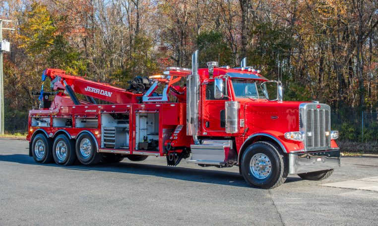 13851N Red 2023 Peterbilt_389 Jerr-Dan 60-Ton Heavy Wrecker