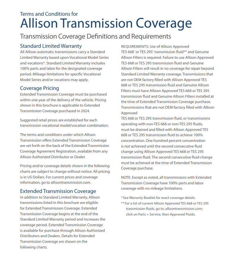 2024 Allison Transmission Coverage