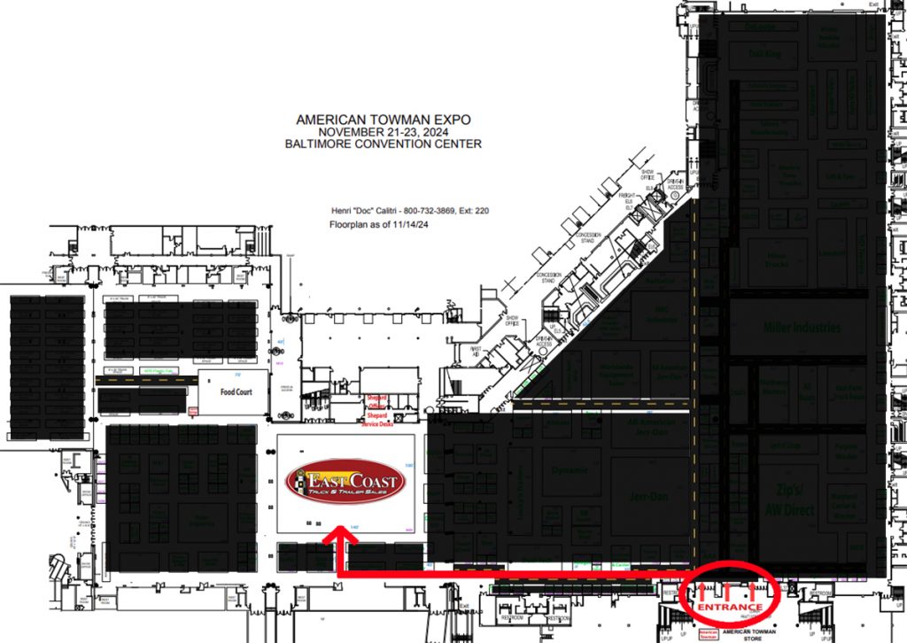 2024 Baltimore Tow Expo Map to the East Coast Truck & Trailer Sales booths