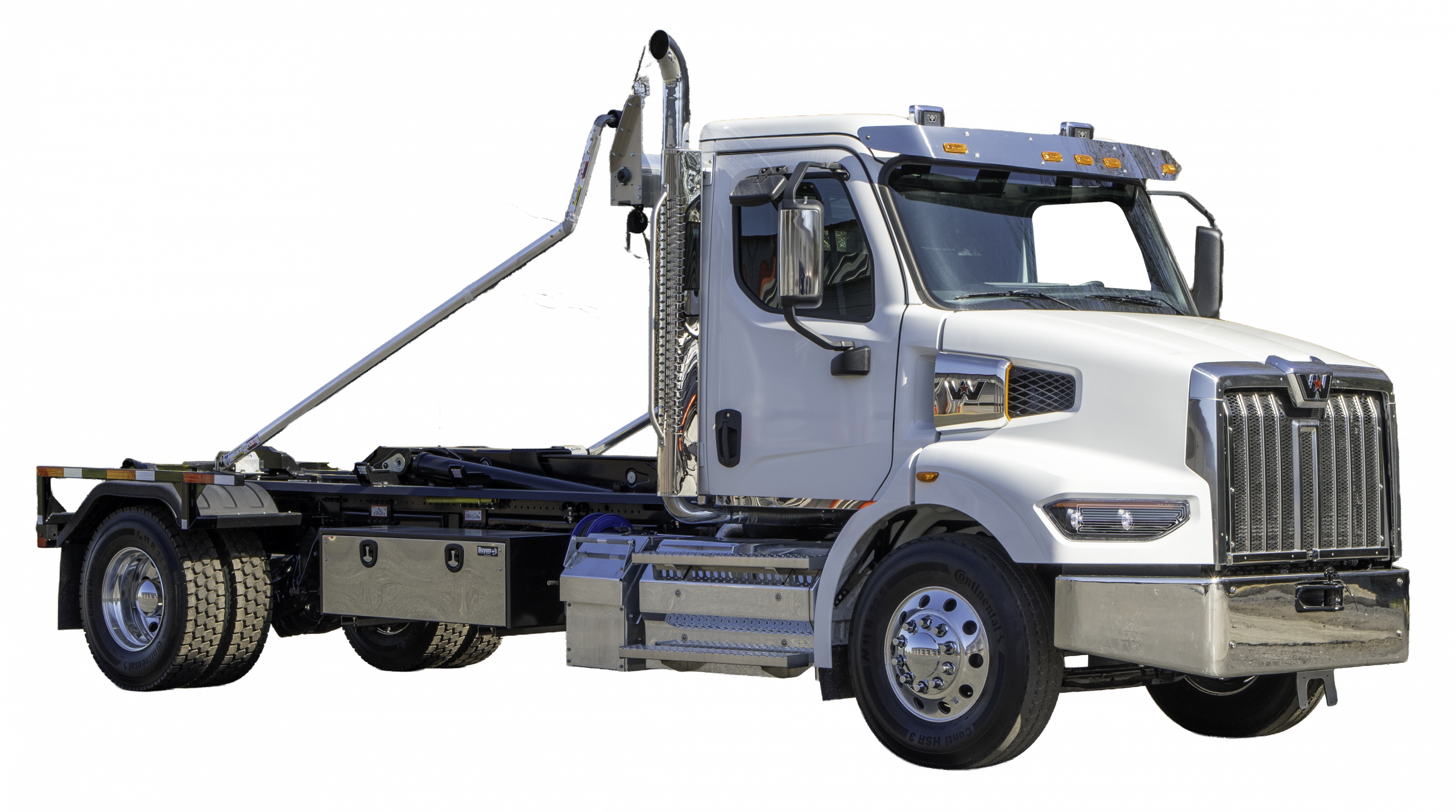 White Western Star 47X with a hooklift body, upfit by East Coast Truck & Trailer Sales
